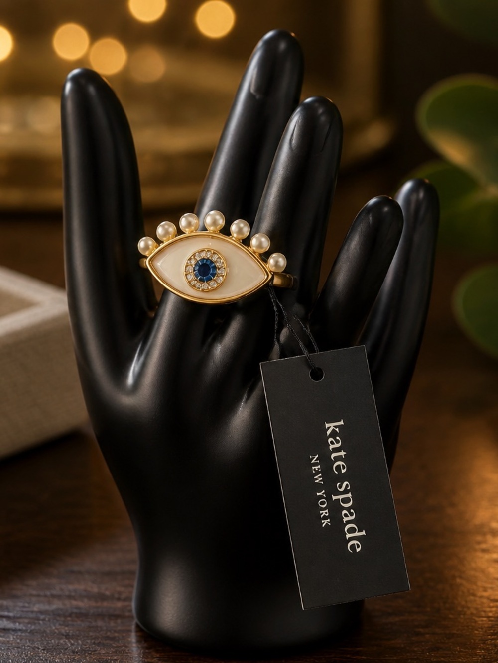 kate spade Gold-tone Pearl & Blue Eye Statement Ring